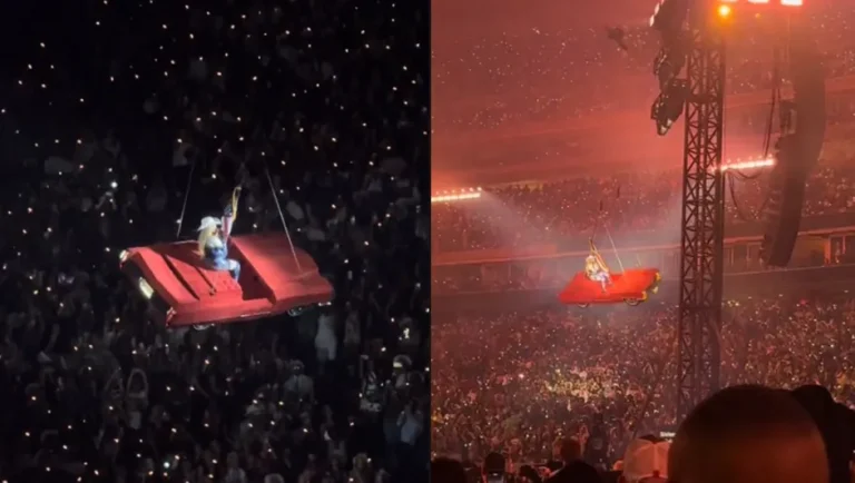 Beyoncé casi cae de ‘auto volador’ en pleno concierto