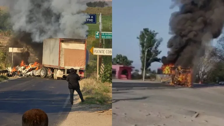 En Jalisco y Michoacán, registran bloqueos carreteros y quema de vehículos